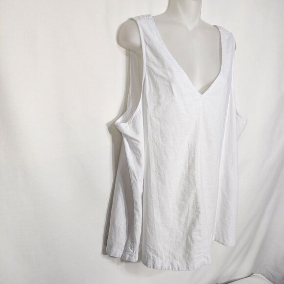 Time and Tru Womens Tank Top Size XXXL 22 Swing V Neck Linen Blend White Relaxed - Picture 4 of 10